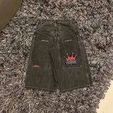 Y2k Denim Shorts Street Hip-Hop Retro Graphics Black Loose Gothic