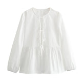 New Bow Knot Lock Color Loose Casual Shirt