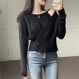 Zingj Autumn New Chi Design Feels Irregular And Fake Two Three-Button Waist Knitted