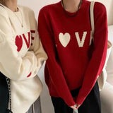 Zingj Version Of Love Jacquard Round Collar Set Outside Wearing Sweater Female Qiu Dong New Loose Long Sleeve Versatile Sweater