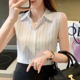 Chiffon Blouse for Women Elegant Social Women's Shirt Sleeveless Striped Shirt Women's Summer Blouse Commuter Office