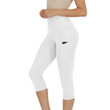 Women's Yoga Pants Large Size Seven Cents Trousers Pocket Solid Color High Waist Fitness Exercise