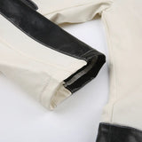 Color Block Zipper Faux Leather Moto JacketOutfit
