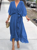 New Women's Solid Color With Long Skirt Bat Sleeve Irregular Dress
