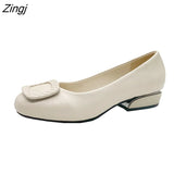 Women Fashion Red Pu Leather Short Square Heel Pumps Lady Casual High Quality Sky Blue Comfort Office