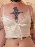 Trim Crop Top Aesthetic White Bow Cute Sweet Mini Vest Knitted Basic Casual Tee Women Summer Backless