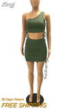 Sexy Two Piece Set One Shoulder Hollow Crop Top Draped Bodycon Mini Dress for Women Vacation Outfits Club Matching