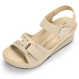 New Sandals Women's Slope Heel Magic Buckle Hollowed-Out Large Size Leisure Sandals