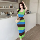 Zingj French Romantic First Love Hit Color Knitted Dress Female Xia Chun Desire Hot Girl Style Advanced Feeling Length