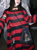 Distressed Stripe Longline Sweater- Outfit