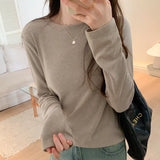 Color Round-Neck Corduroy Long-Sleeved T-Shirt Women's Autumn New Basic Bottomed Shirt With Thin