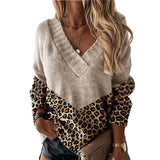 2025 New Colored Knitted Shirt Women's Autumn Winter Leopard Tard New V-Necked