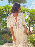 Women's Crochet Hollowed Out Lapel Single Breasted Top Set Chic Solid Printed Wide Leg Pants Suits 2024 Commuter Vacation