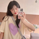 Women Cozy Baggy Heart Print All-match Sweet Simple Ins Summer Korean Style O-neck Clothes Students Casual Harajuku