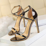 Zingj Fashion Sexy Nightclub Show Thin Summer Heels Fine Heel Ultra High Heel Hollow Cross Strap