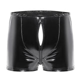 Zingj Men's PVC Bright Boxers Sexy Zipper Open File Ledershorts Size