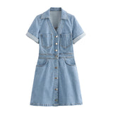 Spring Denim Waist Short-Sleeved Mini Dress