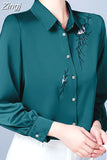 Women's Shirt Blouses for Women Solid Embroidered Long Sleeve Top Woman Polo Neck Clothing Female Button Up Basic