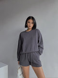 Drop Shoulder Halp Zip Sweatshirt & Drawstring Shorts SetOutfit