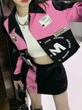 Girls Summer Suit, Women's Baseball Suit, Locomotive Short Jacket, Slim Half-Body, Buttocks, Short Skirt, Two-Piece