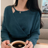 Zingj Autumn New Chi Design Feels Irregular And Fake Two Three-Button Waist Knitted