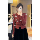 Zingj Version Of Autumn And Winter New Cherry Round Collar Single Breasted Fashion Temperament Versatile Knit Sweater Cardigan Coat Jacket