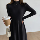 Zingj Collar Knitted Dress Apricot Color Shows Thin Medium And Long Hem A-Shaped Skirt Bottomed Out Wearing Long-Sleeved Sweater Skirt
