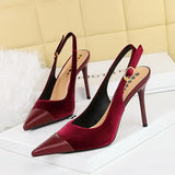Zingj High Heels Women's Shoes Shallow Mouth West Velvet And Thick Suede Stitching Tip Back Empty Hollow Back Trip Strip Single