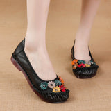 Zingj Spring And Summer New Soft-Soled Low-Heeled Women's Shoes National Style Leather Flowers Women's Singles Shoes Comfortable And Soft Mother