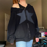 Multiple Star Patch kangaroo Pocket Oversized HoodieOutfit