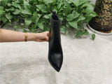 Onlymaker Women Ankle Boots Pointed Toe Black Matte Flock12CM Chunky Heel Platform Booties Party Shoes Large Size Short