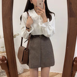 Shirts Women Solid Peter Pan Collar Flare Sleeve Elegant Sweet Harajuku Students Womens All-match OL Fashion Chic