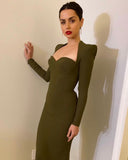 New Summer Women Long Sleeved Bandage Dress Sexy V Neck Slim Midi Celebrity Night Show Bodycon Club Party Dresses