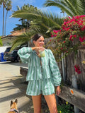 Striped Print Shorts Suit Women Lace Up Bow T-shirts High Waist Wide Leg Short Pant Sets 2024 Fashion Holiday Lady