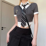 New Spring Color Lapel Slim Look Thin Girl College Wind Vacation Two Zhang Tsai Blouse