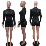 Hollow Out Women 2 Piece Set Fitness Skinny Mock Neck Crop Top Skinny Biker Shorts Matching Jogger Ser Sexy Night Club