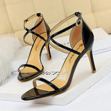 Zingj Fashion Sexy Nightclub Show Thin Summer Heels Fine Heel Ultra High Heel Hollow Cross Strap