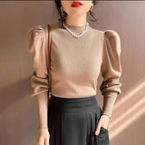 Zingj Korean Version Semi-High Round Collar Design Bubble Sleeve Knitted Sweater Autumn And Winter New Foreign Style Pullover Women's