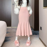 Zingj Half Skirt Women's Spring And Autumn Korean Version Solid Color Slim Long Skirt Shows Skinny Buttocks Fishtail Skirt With Long Winter