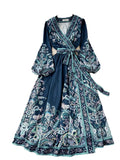 Early Spring New French High-End Style One-Piece Lace-Up Waist Printed Dress Women's Light Extravagant And Elegant