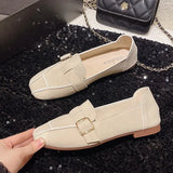 Zingj Shoes Women 2024 New Women's Shoes Spring And Autumn British Square Head Shallow Mouth Flat Shoes Women's Foot Set Beans Shoes Women-Outfit