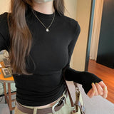 Basic Style Slim, Slim, Long-Sleeved T-Shirt For Women In Autumn Is A New Style With A Small Standing Collar With A