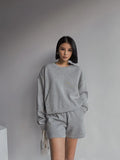 Drop Shoulder Halp Zip Sweatshirt & Drawstring Shorts SetOutfit