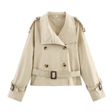 Women's Clothing 2025 Spring And Autumn Collar With Belt Buckle Dress Short Wind Coat Women