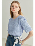 O-Neck Short Slevee Women T-Shirts Solid 2022 Summer New Art Women Tops Texture Sense French Bubble Half Sleeve