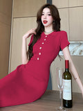 Zingj Real Shot Is Pure, Stylish, Sexy, Slim, Thin, Lapel, Short-Sleeved, Knitted, Buttocks, Fishtail Dress, Summer