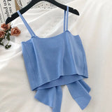 Women Solid Bow Irreguarl Crop Top Sleeveless Tees Knitted Slim Females Sexy Sweet Chic Slim Basic Kawaii Tanks