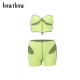 Women Sexy Patchwork Tube Tops Short Pants Party Club Two Piece Sets Suit Outfit 2022 Summer Clothes Wholesale