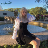 SUCHCUTE Patchwork Dress For Women Modis Autumn 2019 Harajuku Ladies Sukienki Female Dresses Roupas Feminina Woman Party