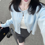 Zingj Soft Waxy Feeling Light Blue Sweater Spring Sweater Female Coat New Simple Short Money Wear Cardigan